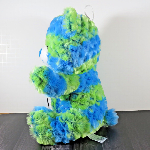 Plush Sitting Bear Green Blue 10” Multicolor Soft Stuffed Toy Animal Plushie - Picture 2 of 16